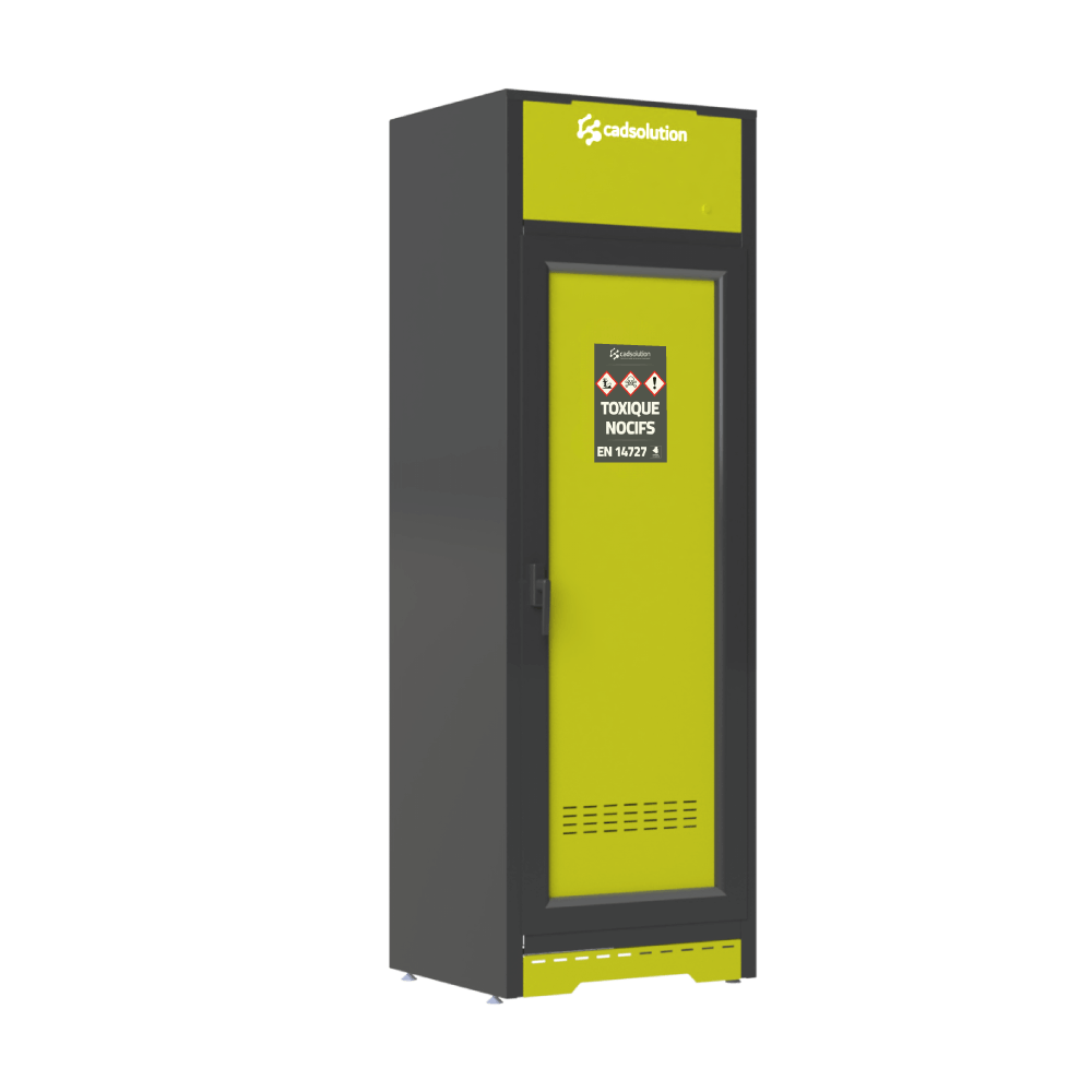 Armoire de stockage produits nocifs 1 porte battante avec étagères coulissantes.