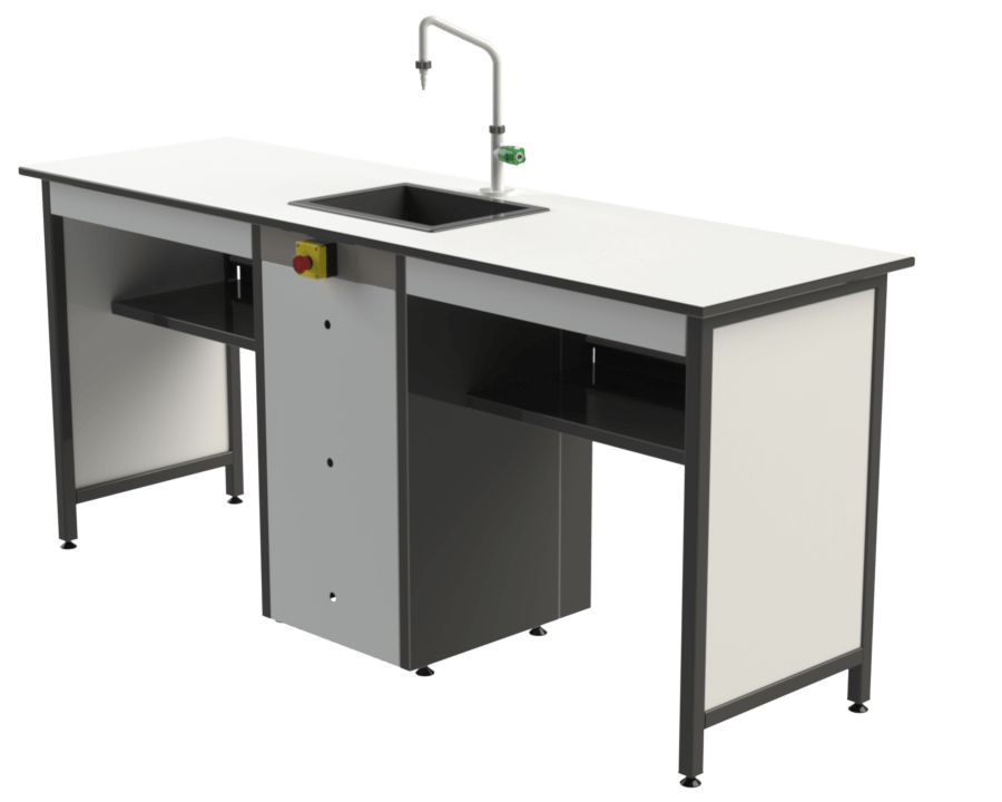 Paillasse élève version humide avec évier, robinet et prises électriques pour cours de chimie