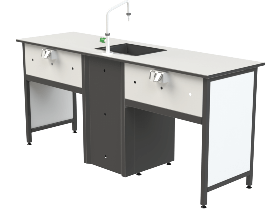 Paillasse élève version humide avec évier, robinet et prises électriques pour cours de chimie