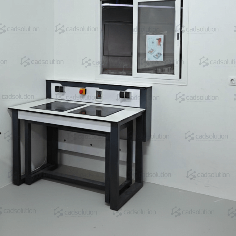 Table de pesée antivibratoire double poste avec marbre pour balance analytique.